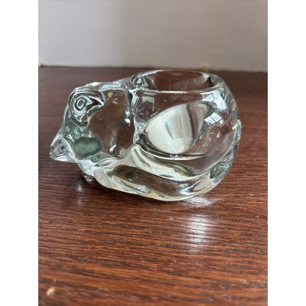 Indiana Glass Clear Crystal Sleeping Cat Votive Tealight Candle‎ Holder Kitty